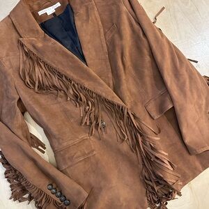 Veronica Beard Suede Fringe Dickey Jacket